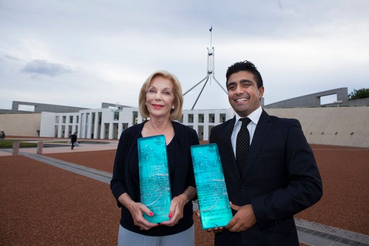 Australian of the Year Ita Buttrose and Young Australian of the Year Akram Azimi at the 2013 Australian of the Year Awards in Canberra, Australia.