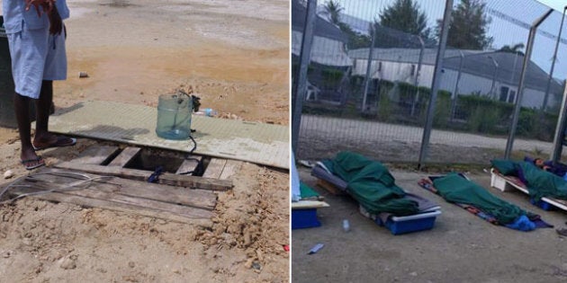 The well bringing up dirty water, and makeshift beds placed outside to escape the stifling indoor heat