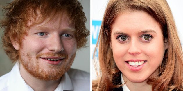 File photos of Princess Beatrice and Ed Sheeran as the Royal accidentally cut singer Ed Sheeran's face with a sword during a party prank which involved her pretending to "knight" James Blunt, according to reports.