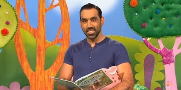 Adam Goodes and Slush on 'Play School'.