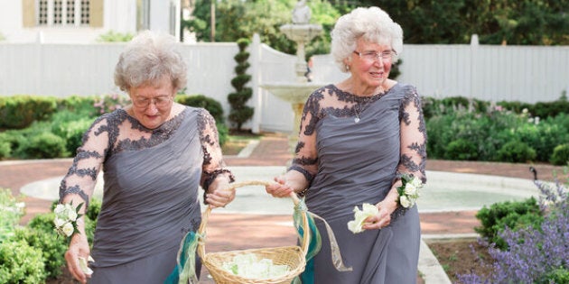 On the right, the bride's 75-year-old grandma Joyce. On the left, the groom's 74-year-old grandma Drue.