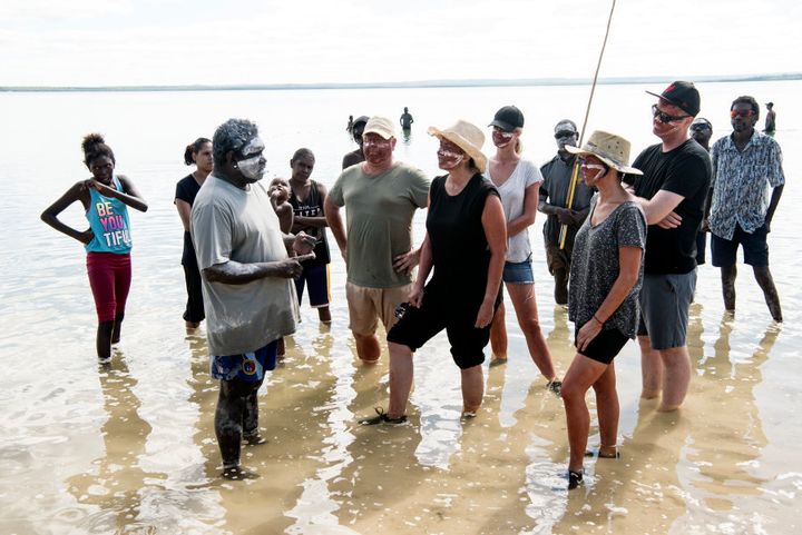 Timmy 'Djawa' Burarrwanga and 'First Contact' participants in East Arnhem Land, Northern Territory.