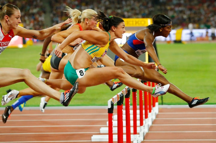 Jenneke in the 100 metres hurdles semi-final at the 2015 World Championships. She missed the final by one hundredth of a second.