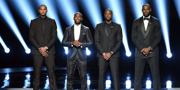 Carmelo Anthony, Chris Paul, Dwyane Wade and LeBron James at the 2016 ESPYs.