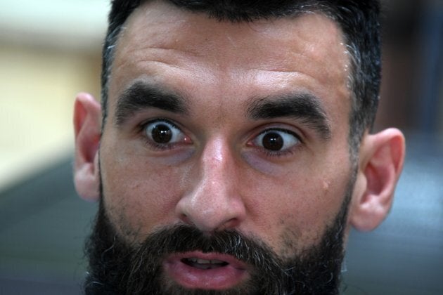 This is Socceroo Mile Jedinak and it may or may not be the moment when he heard about The Project's "joke".