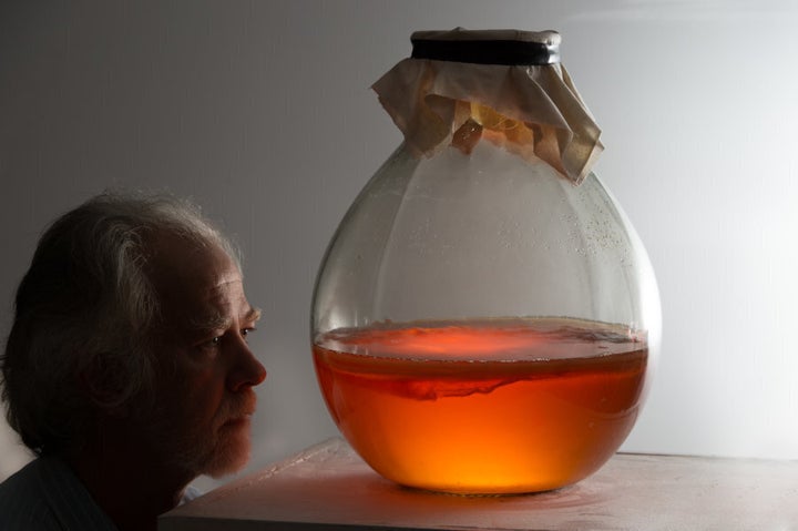 Dr. Peter Musk, a scientist catalyst at The Edge Southbank, with kombucha.