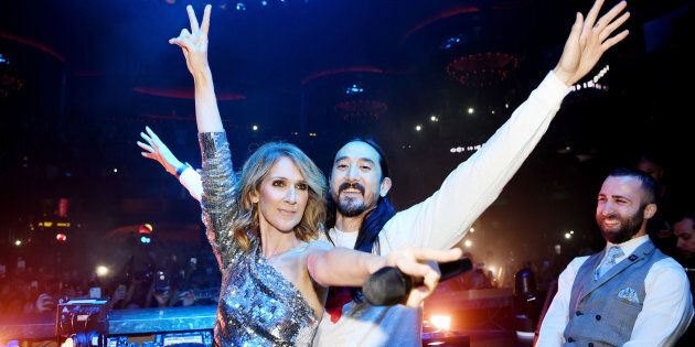 Céline Dion and Steve Aoki at OMNIA Nightclub in Caesars Palace on Nov. 8, 2017 in Las Vegas, Nevada.