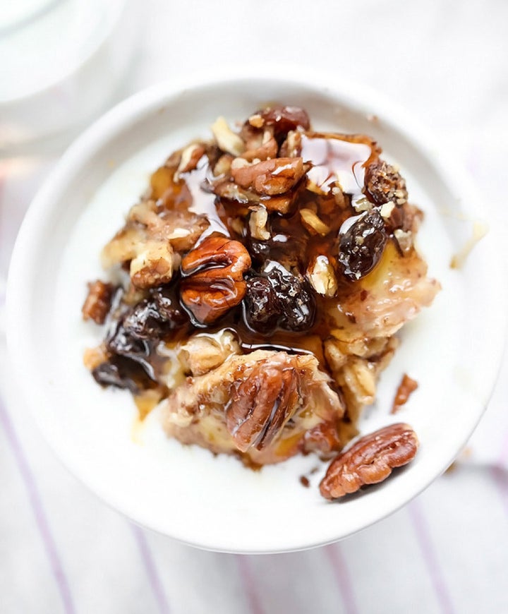 Slow cooker oatmeal with bananas and nuts by Heidi from Foodie Crush.