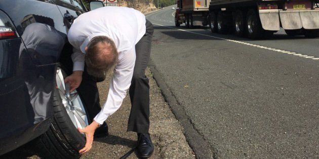 Anthony Albanese takes on a tyre