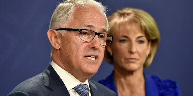 Australia's Prime Minister Malcolm Turnbull speaks at a press conference with the minister for Employment Michaelia Cash.