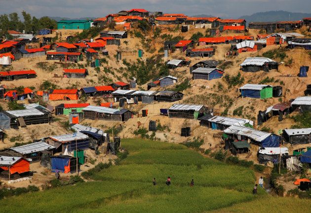 Temporary shelters where Rohingya refugees live are seen from a hilltop at Palong Khali refugee camp, near Cox's Bazar, Bangladesh.