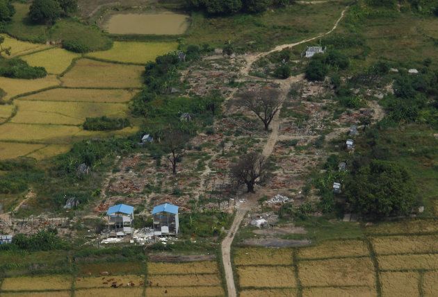 Aerial view of a burned Rohingya village near Maungdaw, northern Rakhine state, Myanmar, November 12, 2017.