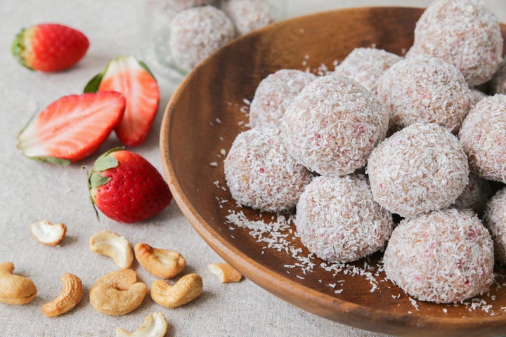 Try strawberry, oat, date, cashew and coconut bliss balls.