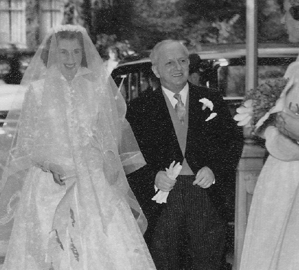 Barbara Mackay Cruise on her wedding day with her father Noel Lamidey.