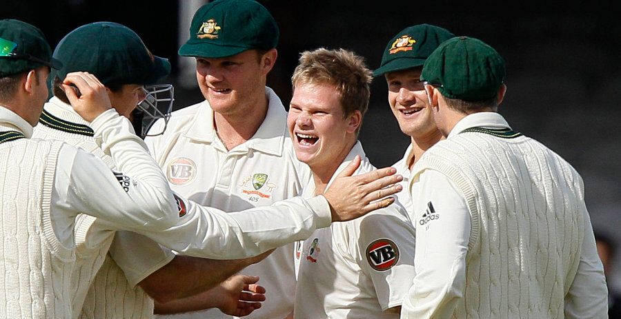 It's incredible to think that Smith was originally picked for Australia for his bowling. This is him on debut at Lord's when he took three wickets and made just 12 and 1 with the bat. He looks very much the boy among men.