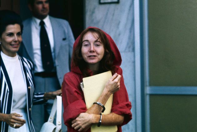Lynette 'Squeaky' Fromme leaving the courthouse after her first hearing on the charge of attempting assassination of President Gerald Ford.