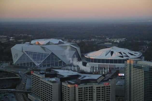 Georgia Dome beside the new Mercedes Benz Stadium.