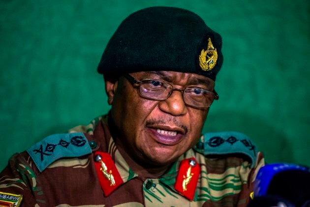 Zimbabwe's Commander Defence Forces General Constatntino Guveya Chiwenga speaks during a press conference at the Tongogara Barracks on November 20, 2017 in Harare, Zimbabwe.