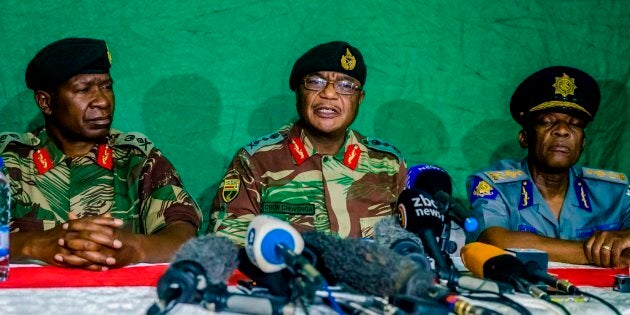 November 20, 2017: Zimbabwe National Army commander Constantino Chiwenga speaks during a press conference at the Tongogara Barracks in Harare, Zimbabwe.