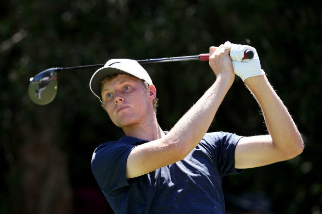 Cameron Davis hits a tee shot on the 14th hole during day four of the 2017 Australian Golf Open.