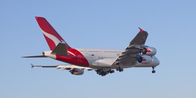 Qantas Airbus a380 VH-OQF arriving at London-Heathrow Airport LHR