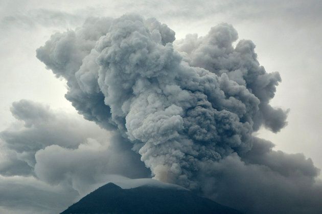 Eruption of Mount Agung as seen from Kubu village in Karangasem.