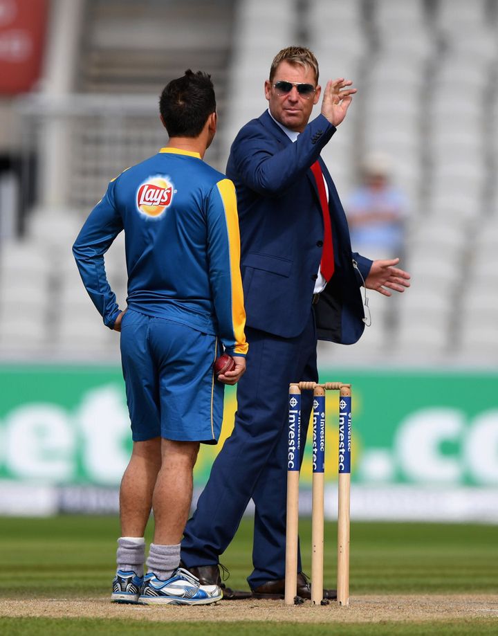 This was Warney giving Shah a little advice during the England series this year. Bowling, Shane.