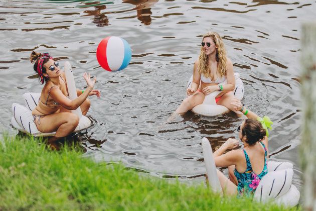Punters cool off in the river