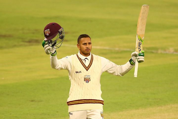 Ussie is having a great season. This is the star Aussie batsman back in state cricket scoring a century as Queensland captain, while his Aussie teammates were off playing One Dayers against NZ.