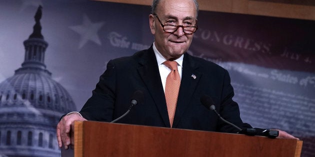 WASHINGTON, DC - JANUARY 20: U.S. Senate Minority Leader Sen. Chuck Schumer (D-NY) speaks during a news conference January 20, 2018 on Capitol Hill in Washington, DC. The U.S. government is shut down after the Senate failed to pass a resolution to temporarily fund the government through February 16. (Photo by Alex Wong/Getty Images)