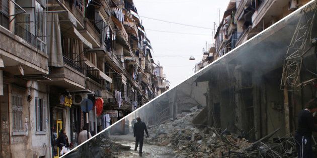 A before and after shot of Aleppo's streets 