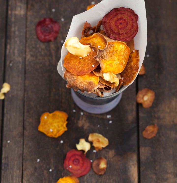 Try the veggie chip variety with sweet potato, beetroot and carrot.