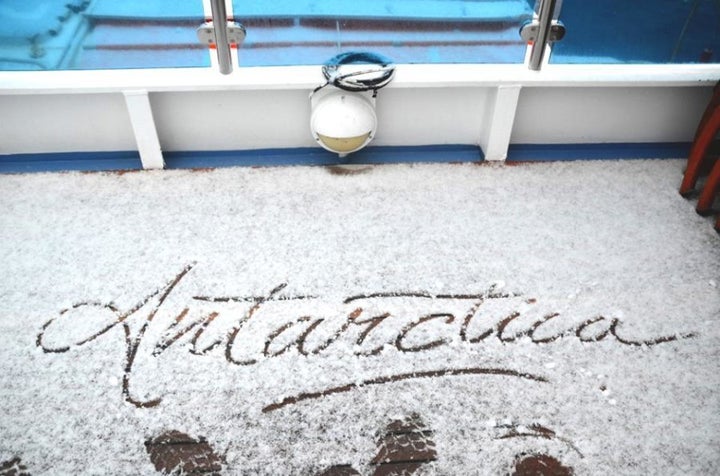 The bridge wing of an Antarctic research vessel.