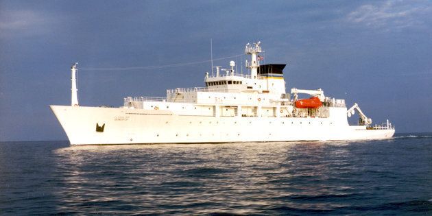 The oceanographic survey ship, USNS Bowditch, is shown September 20, 2002, which deployed an underwater drone seized by a Chinese Navy warship in international waters in South China Sea, on Dec. 16, 2016.