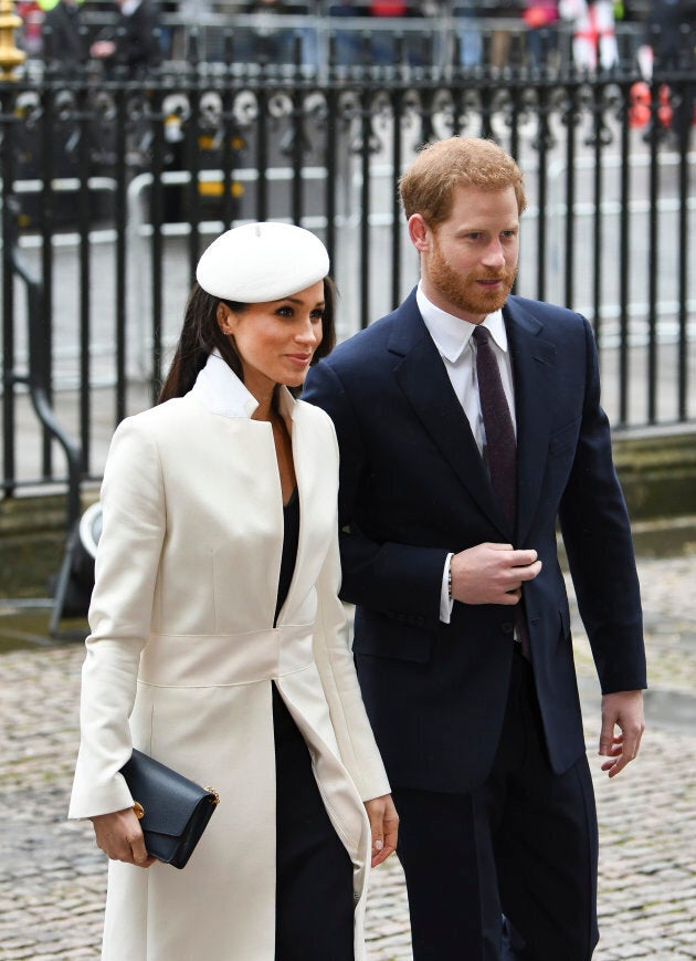 Meghan Markle and Prince Harry arrive for the 2018 Commonwealth Day service at Westminster Abbey, on March 12, 2018 in London.