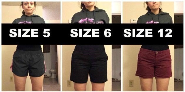 Woman Poses In Varying Pants Sizes To Make A Point About Body