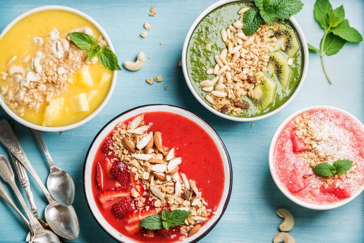 Top your smoothie bowls with nuts, granola and more fresh fruit.