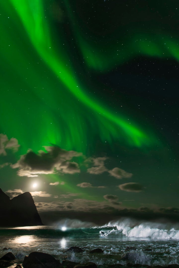 Nothing like a night-time Norwegian surf (it was Mick's first).