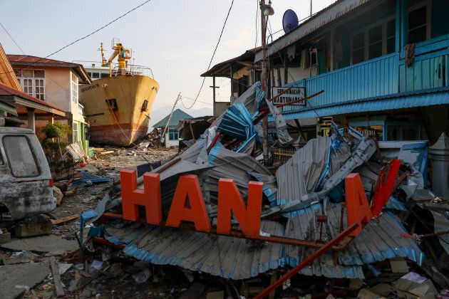 A ship is seen stranded on the shore after the earthquake and tsunami hit an area in Wani, Donggala, Central Sulawesi, Indonesia October 3, 2018.