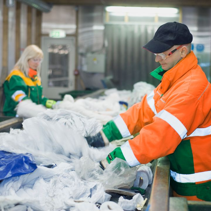 Workers sort through tons of recycling an hour, and are under strict instruction to send plastic bags to landfill.
