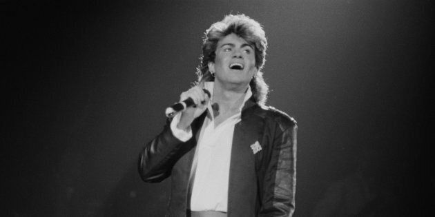 Singer-songwriter George Michael of Wham!, performing on stage during the pop duo's 1985 world tour, January 1985.'The Big Tour' took in the UK, Japan, Australia, China and the US. (Photo by Michael Putland/Getty Images)