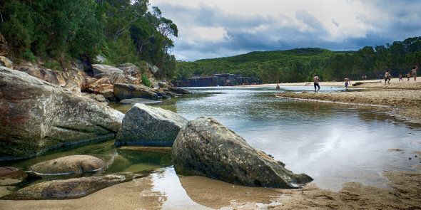 The lagoon at Wattamolla Beach is a popular spot for jump from high rocks into the water.