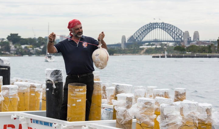 Fortunato Foti, Sydney's NYE fireworks director from Foti Fireworks holds one of the shells on December 29, 2016 in Sydney, Australia. Sydney's New Year's Eve fireworks displays include seven tonnes of fireworks, 12,000 shells, 25,000 shooting comets and 100,000 individual pyrotechnic effects. Additionally, this years display will fire from 7 barges on the harbour, the Sydney Opera House and 175 points on the Sydney Harbour Bridge.