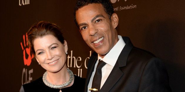 BEVERLY HILLS, CA - DECEMBER 11: Actress Ellen Pompeo (L) and music producer Chris Ivery attends The Inaugural Diamond Ball presented by Rihanna and The Clara Lionel Foundation at The Vineyard on December 11, 2014 in Beverly Hills, California. (Photo by Kevin Mazur/Getty Images for The Clara Lionel Foundation)