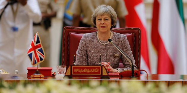 British Prime Minister Theresa May attends the first Gulf Cooporative Council's (GCC)