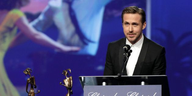 PALM SPRINGS, CA - JANUARY 02: Actor Ryan Gosling speaks onstage at the 28th Annual Palm Springs International Film Festival Film Awards Gala at the Palm Springs Convention Center on January 2, 2017 in Palm Springs, California. (Photo by Todd Williamson/Getty Images for Palm Springs International Film Festival)