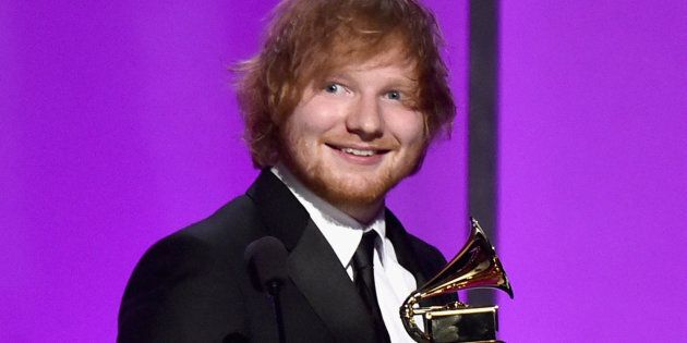 LOS ANGELES, CA - FEBRUARY 15: Recording artist Ed Sheeran, winner of Best Pop Solo Performance for 'Thinking Out Loud', accepts award onstage during the GRAMMY Pre-Telecast at The 58th GRAMMY Awards at Microsoft Theater on February 15, 2016 in Los Angeles, California. (Photo by Alberto E. Rodriguez/WireImage)