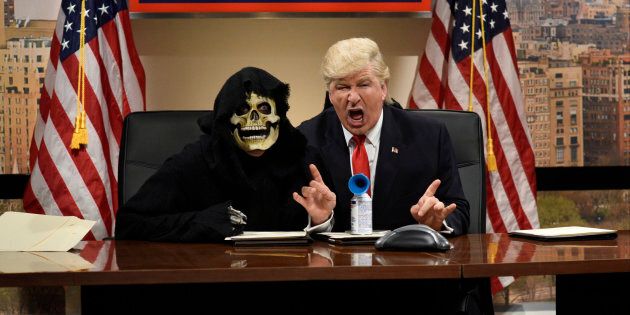 SATURDAY NIGHT LIVE -- 'Emma Stone' Episode 1712 -- Pictured: Alec Baldwin as Donald Trump during the 'Classroom Cold Open' sketch on December 3, 2016 -- (Photo by: Will Heath/NBC/NBCU Photo Bank via Getty Images)