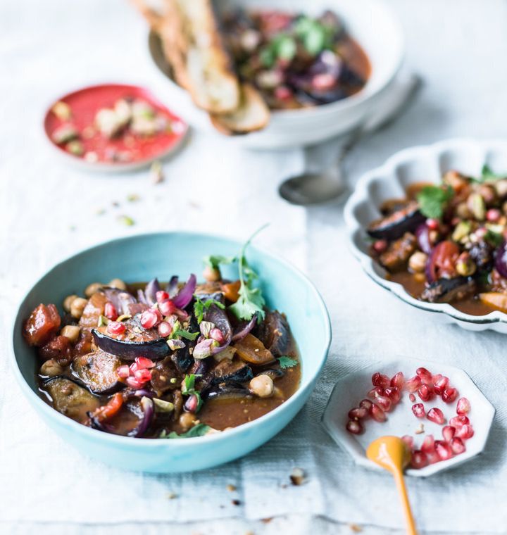 This eggplant stew with dates and chickpeas looks scrumptious.