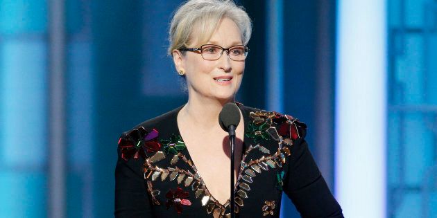 BEVERLY HILLS, CA - JANUARY 08: In this handout photo provided by NBCUniversal, Meryl Streep accepts Cecil B. DeMille Award during the 74th Annual Golden Globe Awards at The Beverly Hilton Hotel on January 8, 2017 in Beverly Hills, California. (Photo by Paul Drinkwater/NBCUniversal via Getty Images)